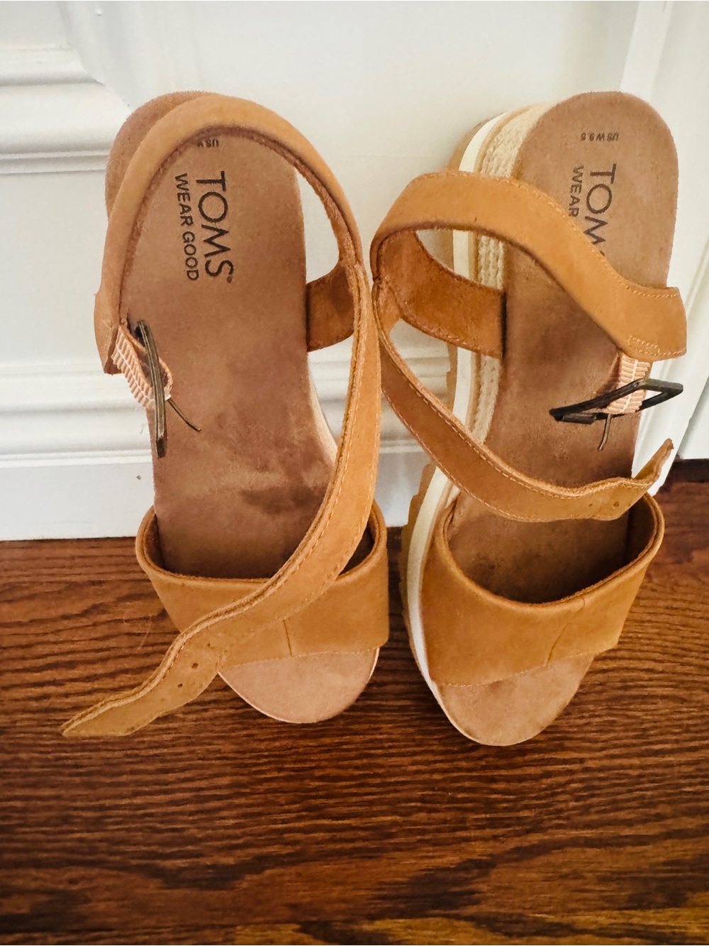 TOMS Suede Tan Espadrille Platform Sandals